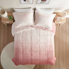 87572291 Jla Home Intelligent Design 3pc Full/queen Leena Shaggy Long Fur Comforter Mini Set Blush