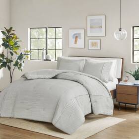 88095932 Jla Home Beautyrest 3pc Full/queen Apollo Striped Seersucker Oversized Comforter Set Gray