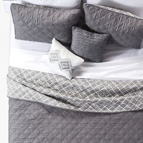 Jla Home Gray 5-pc Cole Stitched Chambray Quilt Set Pillows Full Queen New