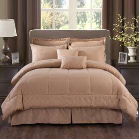 Jml 745128702244 10-piece Solid Plaid Comforter Set Taupe Queen