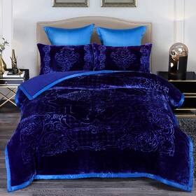 Jml 764690784854 Ultra Plush Printed 3-piece Sherpa Borrego Comforter Set Solid Navy Queen