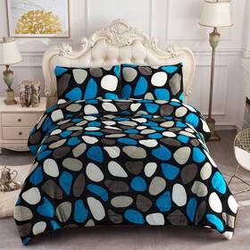 Jml 784115918015 3-piece Floral Printed Sherpa-backing Reversible Comforter Blue Stone Queen