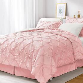 Jollyvogue 313032332323 Pink/ivory Full Size Comforter Sets 7 Pieces Pintuck Bed In A Bag Co