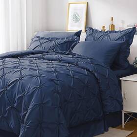 B0bpxzf3yp Jollyvogue Navy Blue Cal King Comforter Set 7 Pieces Pintuck Bed In A Bag