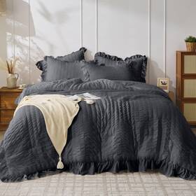 B0cm3g4q39 Jollyvogue Dark Gray Queen Comforter Set 3 Pieces Seersucker Bedding All Season