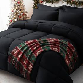 B0cn35m4f4 Jollyvogue Queen Comforter Set Ultra-soft Bed In A Bag 7 Pieces Black Oeko-tex B