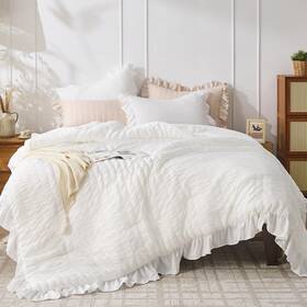 Dmjpps3-we-q Jollyvogue Queen Comforter Set 3 Pieces White Seersucker Comforters Size Lightweigh
