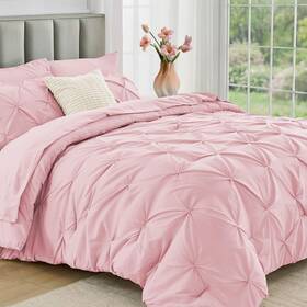 Jolly-mmnh7-bypk-q Jollyvogue Queen Comforter Set 7 Pieces - Bed In A Bag For All Season Pintuck
