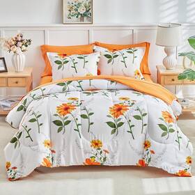 B0cth4mt6w Joyreap 7 Piece Bed In A Bag King Floral Comforter Sheet Set Orange N Yellow