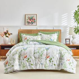 Jr-big104-q Joyreap Bed In A Bag Queen 7 Piece Floral Comforter Sheet Set Green Leaves