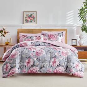 Jr-big105-t Joyreap Bed In A Bag Twin 6 Piece Floral Comforter Sheet Set Tie-dye Pink Flowers O