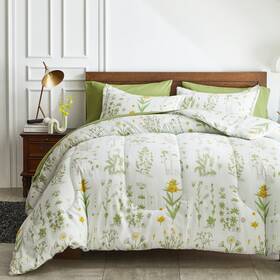 Jr-big12-t Joyreap 6 Piece Bed In A Bag Twin Green Leaves Yellow Twin-6pieces Botanical 01