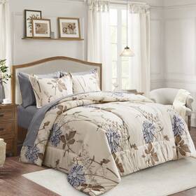 Jr-big14-q Joyreap 7 Piece Bed In A Bag Queen Elegant Flower Botanical Smooth Soft Microfiber F