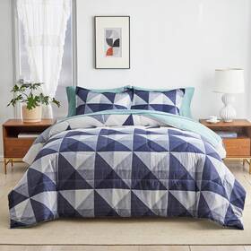 Jr-big54-t Joyreap 6 Piece Bed In A Bag Twin Navy Triangle Simple Design Smooth Soft Microfibe