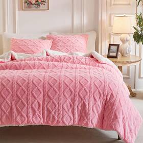 Jr-tfrbz03-q Joyreap 3-piece Fluffy Faux Fur Sherpa Comforter Set Pink Queen Size Luxury Tufted B