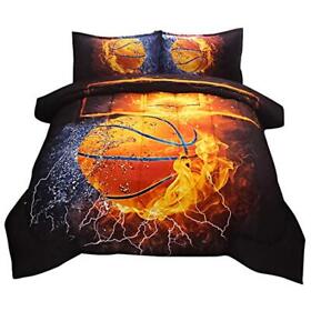 Jqin Home Full 3-piece Basketball And Fire Comforter Sets Sports Themed