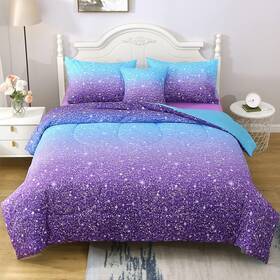 Jqinhome 445019295215 Glitter Comforter Set Twin Size 6 Piece Bed In A Bag 3d Colorful Ombre