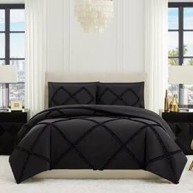 Juicy Couture 313087943970 Diamond Ruffle 3-pcs Black Queen Reversible Comforter Set