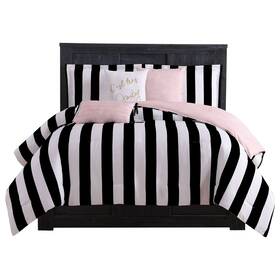 Juicy Couture 646760121823 Cabana Stripe Reversible Bedding Set - Queen Size Black And W