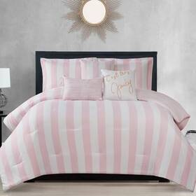Juicy Couture 646760241996 Cabana Stripe Reversible Bedding Set - Queen/full Size Dogwoo