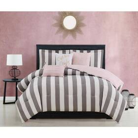 Jyz012631 Juicy Couture Cabana Stripe 6-piece Grey/white Striped Microfiber King Comforter Jyz012631 Juicy Couture Cabana Stripe 6-piece Grey/white Striped Microfiber King Comforter