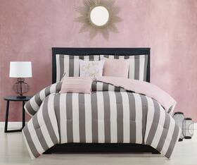 Jyz017715 Juicy Couture Comforter Set Cabana Stripe Twin Bedding 5pc Gray/white