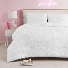Jyz022362 Juicy Couture Shaggy Faux Fur White King Comforter Set Soft 3pc Bedding