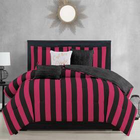 Jyz023700 Juicy Couture Cabana Stripe Reversible Bedding Set - Queen/full Size Black