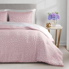 Jyz025010 Juicy Couture Sparkle Cheetah Jaquard 3-piece Pink/white Microfiber Full/queen Comforter Set