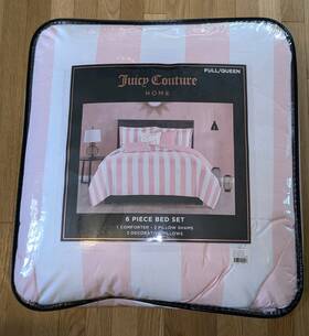 Jyz027419 Juicy Couture Cabana Stripe Full Queen 6 Piece Comforter Set Pink White Open Box