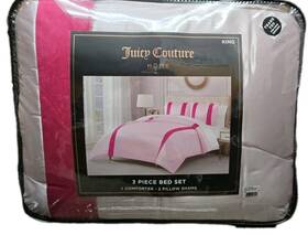 Jyz027636 Juicy Couture Velvet Stripe On Satin Pink King Comforter Set - 3 Piece Luxury