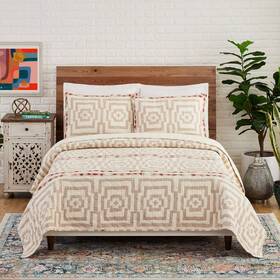 87533114 Jungalow By Justina Blakeney For Makers Collective 3pc Full/queen Hypnotic Quilt Set Cream