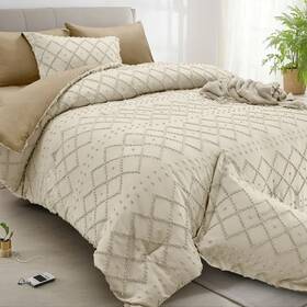 Ju-pps7jt-03 Justlet Boho Tufted Comforter Set 7 Pieces Beige Reversible