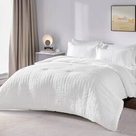 Ju-pps7jt-07 Justlet Queen Seersucker Comforter Set With Sheets White Bed In A