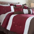 K73177 King Comforter Set Bedding Pc Embroidered Red Brown 7101696173177