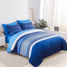 Kakijumn 445013010029 7 Piece Bed In A Bag Stripe Comforter Set Full Size White And Blue Pat