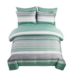 Hu-xi-78 Kakijumn 7 Piece Bed In A Bag Stripe Comforter Set Full Size White Grey Sage Green Pa