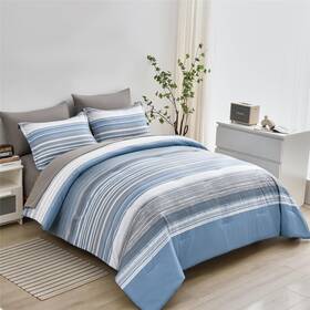 Hu-xi-86 Kakijumn 7 Piece Bed In A Bag Stripe Comforter Set Full Size White Grey Blue Striped