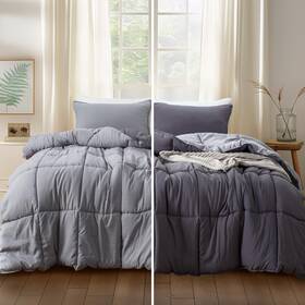 Kxw1810-gy Kasentex Queen Size Comforter Set With 2 Shams - Down Alternative Duvet Inser