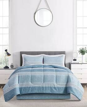 Keeco 081806080656 Douglas Stripe 6 Pc Twin Comforter Set Blue Sheets Bedskirt