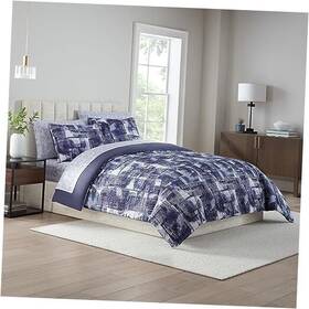Keeco Llc 081806800896 Layla 7 Piece Geo Printed Texture Bedding Set All Season Full Navy