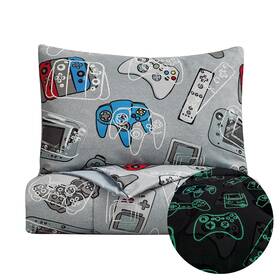 Kids Rule 812091035218 2 Piece Gamer Glow In The Dark Comforter Set Game Controllers Print Bl