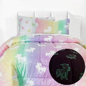 Kids Rule 812091035270 5-piece Unicorn And Stars Glow In The Dark Comforter Twin