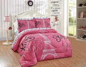 Kids Zone Home Linen 665752460009 Collection Twin Size Comforter And Sheet Set Paris Eiffel Tower Hearts F