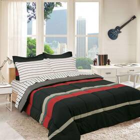 Kidz Mix 011342241457 Mf Rugby Stripe Red Twin 6pc Comforter Set