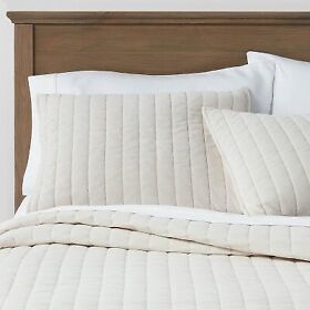 54159474 King Channel Stitch Velvet Quilt Cream Threshold