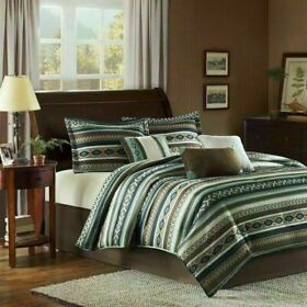 20831038 King Comforter Set Southwestern Stripe Blue Brown Lodge Cabin Farm Bedding 7pc