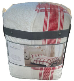 82253650 King Sherpa And Plush Reversible Plaid Comforter Sham Set Red Cream Threshold