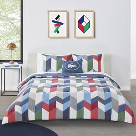 2000006823 Lacoste Beaumont 100% Cotton 3-piece Reversible Comforter Set King Navy