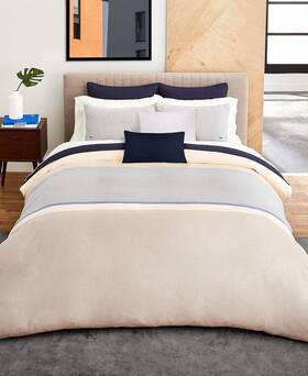 21694322 Lacoste Sierra Comforter Bedding Set Soft 100% Cotton King Beige Logo